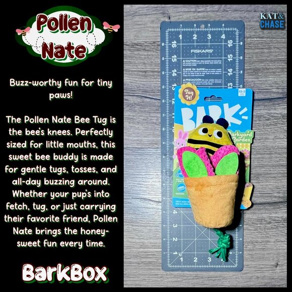 Bark Box Pollen Nate Dog Toy Xs S Bumble Bee Flying Flower Tug Squeaky Garden - Picture 7 of 9